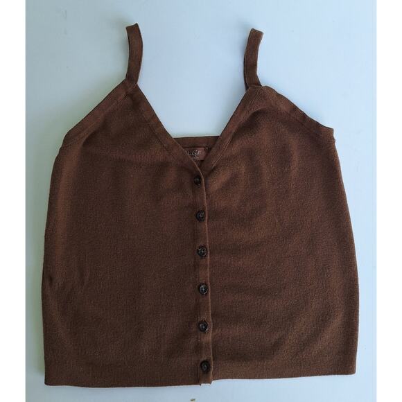 J.GALT Cotton Knit Cropped Tank Top Buttons front Brown XS Open back V neck - Picture 5 of 7